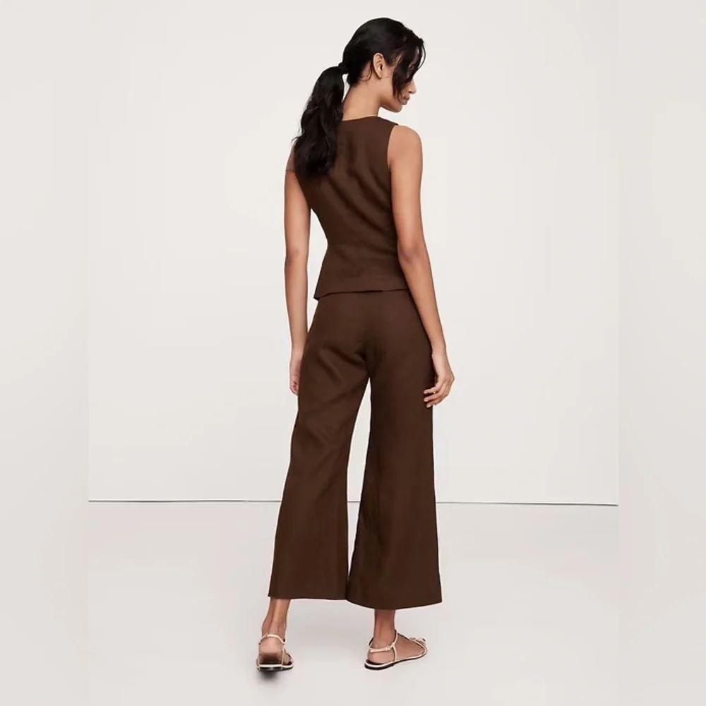 NEW! Banana Republic Espresso Brown Mid-Rise Kick-Flare Linen Ankle Pant 🩶